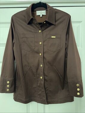 St. John Sport Women's Brown Utility Jacket with Gold-Tone Buttons